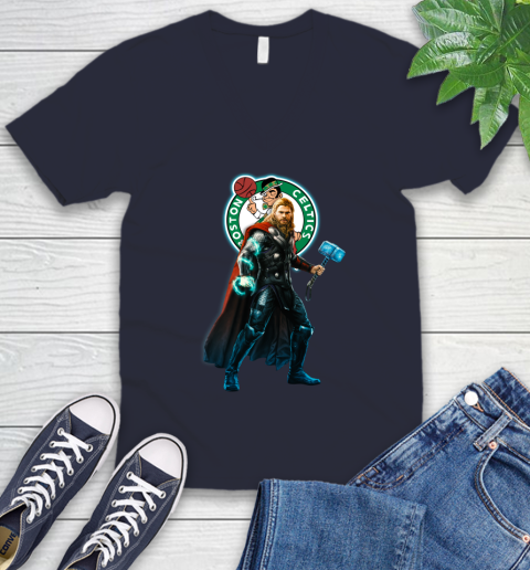 NBA Thor Avengers Endgame Basketball Boston Celtics V-Neck T-Shirt 3