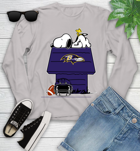 Baltimore Ravens NFL Football Snoopy Woodstock The Peanuts Movie Youth Long Sleeve 12