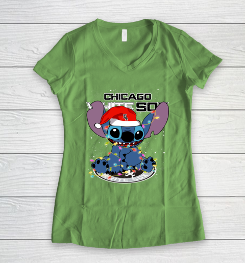 Chicago White Sox MLB noel stitch Baseball Christmas Women's V-Neck T-Shirt 5
