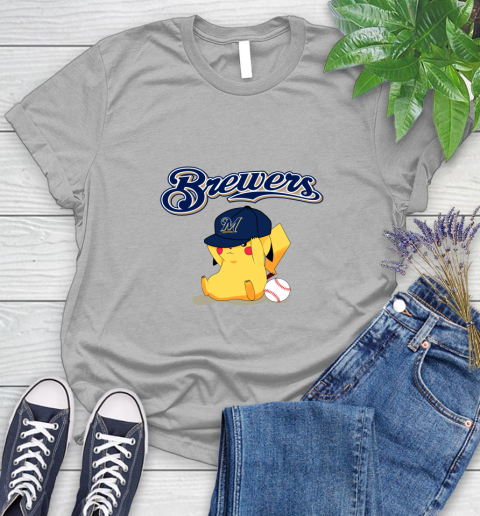 MLB Pikachu Baseball Sports Milwaukee Brewers Women's T-Shirt 5