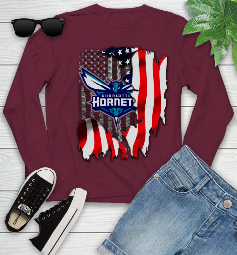 Charlotte Hornets NBA Basketball American Flag Youth Long Sleeve 6