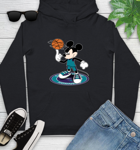 NBA Basketball Charlotte Hornets Cheerful Mickey Disney Shirt Youth Hoodie