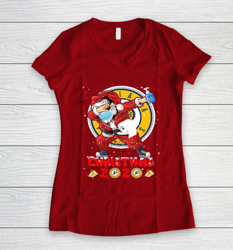 Indiana Pacers Funny Santa Claus Dabbing Christmas 2020 NBA Women's V-Neck T-Shirt 8