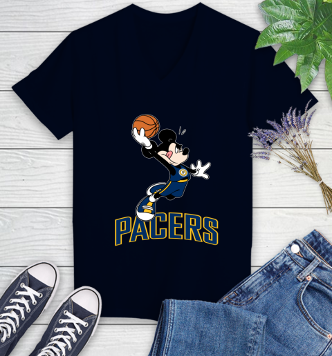 NBA Basketball Indiana Pacers Cheerful Mickey Mouse Shirt Women's V-Neck T-Shirt 3