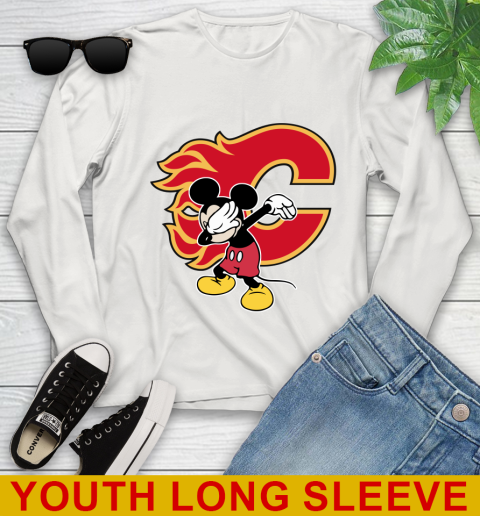 Calgary Flames NHL Hockey Dabbing Mickey Disney Sports Youth Long Sleeve 12