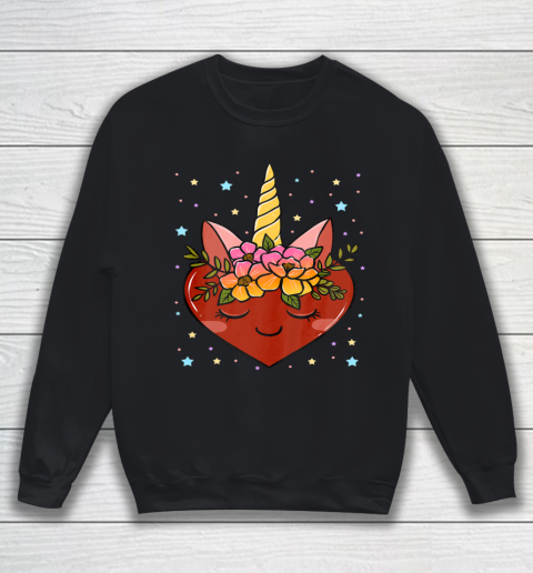 Valentine s Day Gifts for Her Funny Floral Unicorn Heart Sweatshirt