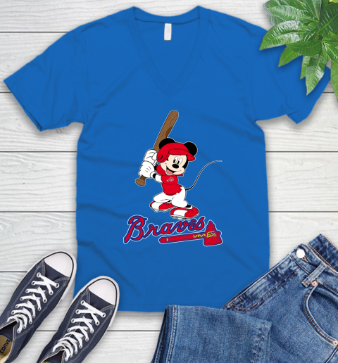 MLB Baseball Atlanta Braves Cheerful Mickey Mouse Shirt V-Neck T-Shirt 6