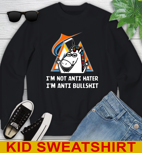 Miami Marlins MLB Baseball Unicorn I'm Not Anti Hater I'm Anti Bullshit Youth Sweatshirt 2