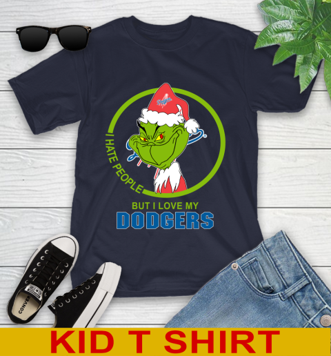 Los Angeles Dodgers MLB Christmas Grinch I Hate People But I Love My Favorite Baseball Team Youth T-Shirt 3