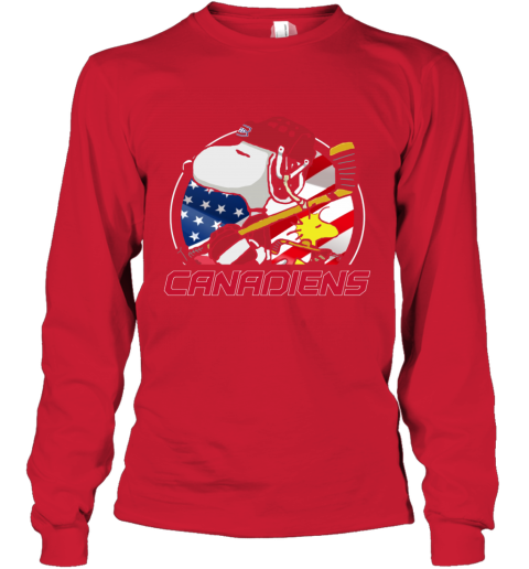 snut montreal canadienssnoopy and woodstock nhl youth long sleeve 50 front red