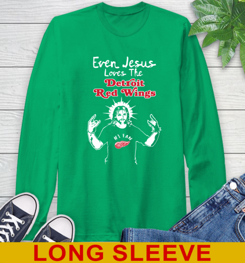 Detroit Red Wings NHL Hockey Even Jesus Loves The Red Wings Shirt Long Sleeve T-Shirt 8