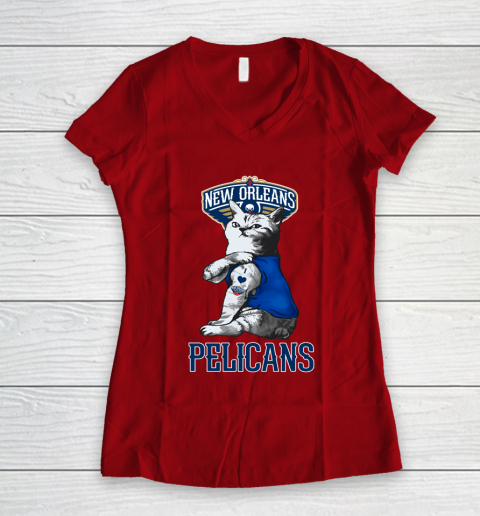 NBA Basketball My Cat Loves New Orleans Pelicans Women's V-Neck T-Shirt 8