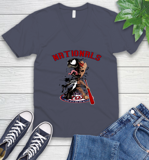 MLB Washington Nationals Baseball Venom Groot Guardians Of The Galaxy V-Neck T-Shirt 8