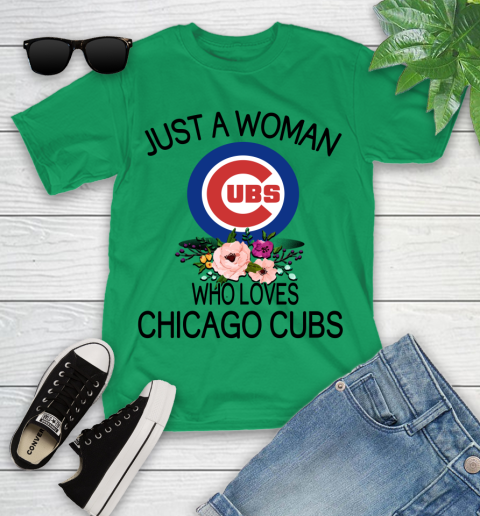 MLB Just A Woman Who Loves Chicago Cubs Baseball Sports Youth T-Shirt 3