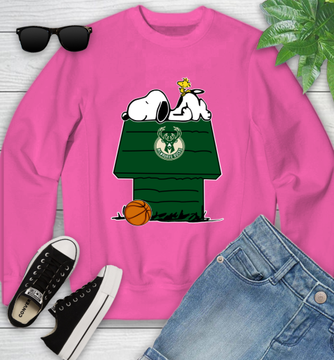 Milwaukee Bucks NBA Basketball Snoopy Woodstock The Peanuts Movie Youth Sweatshirt 7