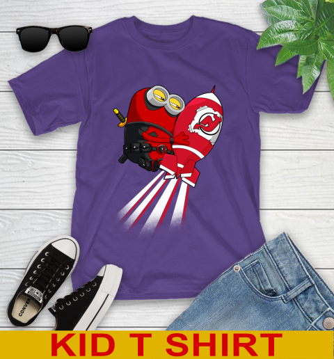 NHL Hockey New Jersey Devils Deadpool Minion Marvel Shirt Youth T-Shirt 3