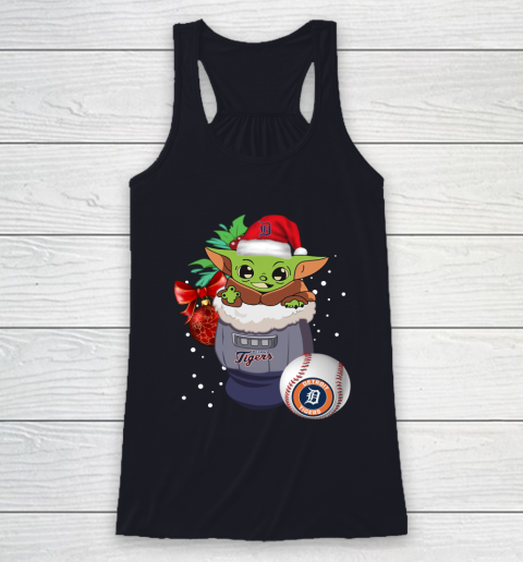 Detroit Tigers Christmas Baby Yoda Star Wars Funny Happy MLB Racerback Tank 8