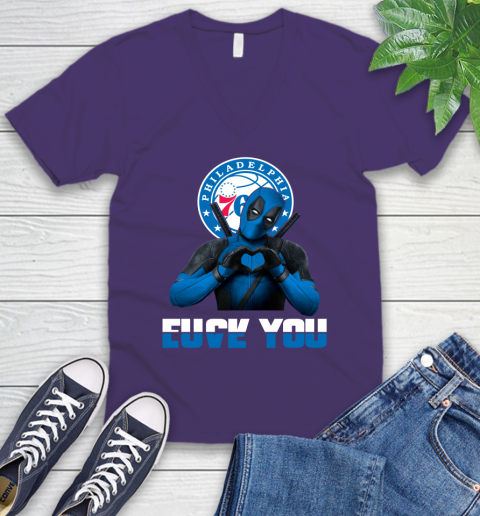 NBA Philadelphia 76ers Deadpool Love You Fuck You Basketball Sports V-Neck T-Shirt 9