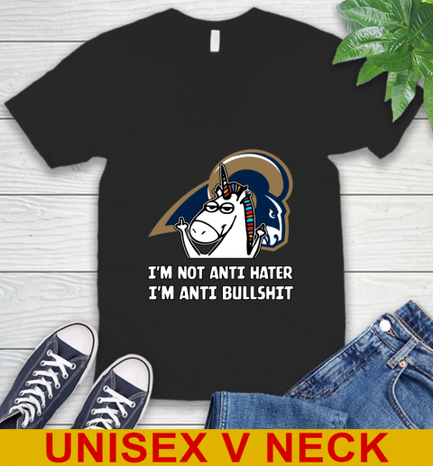 Los Angeles Rams NFL Football Unicorn I'm Not Anti Hater I'm Anti Bullshit V-Neck T-Shirt 2