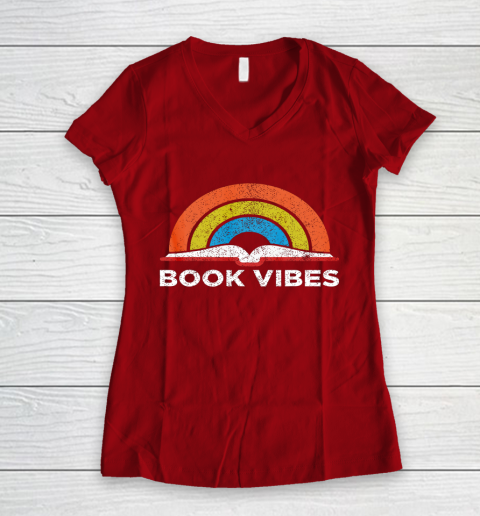 Reading Rainbow t shirt Vintage Retro Book Vibes Rainbow Gift for Reading Lovers Women's V-Neck T-Shirt 8