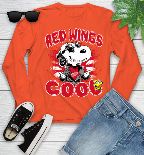 NHL Hockey Detroit Red Wings Cool Snoopy Shirt Youth Long Sleeve 3