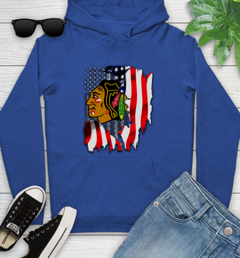 Chicago Blackhawks NHL Hockey American Flag Youth Hoodie 11