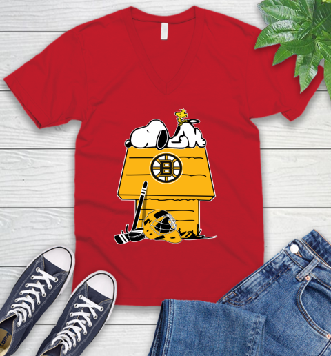 Boston Bruins NHL Hockey Snoopy Woodstock The Peanuts Movie V-Neck T-Shirt 7