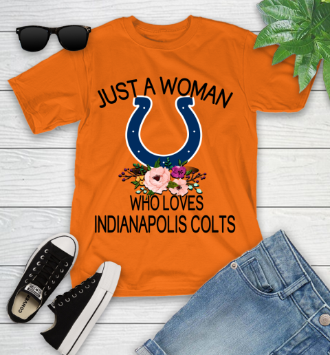 NFL Just A Woman Who Loves Indianapolis Colts Football Sports Youth T-Shirt 4