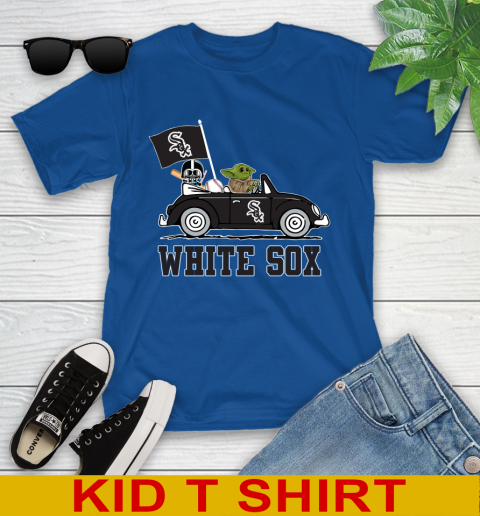 MLB Baseball Chicago White Sox Darth Vader Baby Yoda Driving Star Wars Shirt Youth T-Shirt 9