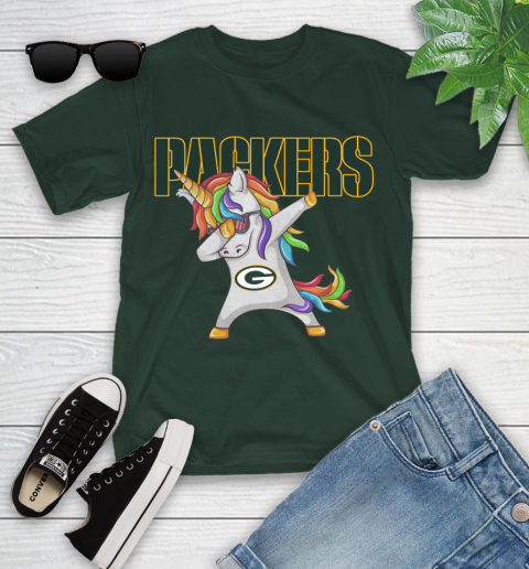 Green Bay Packers NFL Football Funny Unicorn Dabbing Sports Youth T-Shirt 5