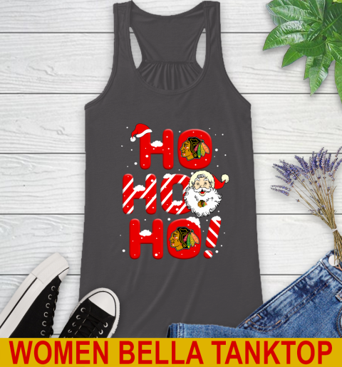 Chicago Blackhawks NHL Hockey Ho Ho Ho Santa Claus Merry Christmas Shirt Racerback Tank - Image 11