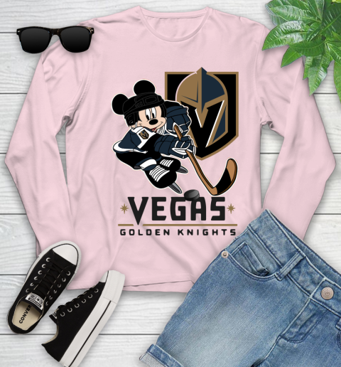 NHL Vegas Golden Knights Mickey Mouse Disney Hockey T Shirt Youth Long Sleeve 10
