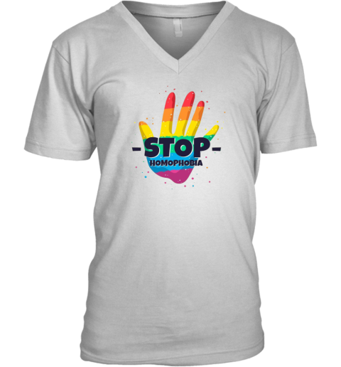 Stop Homophobia Illustration V-Neck T-Shirt