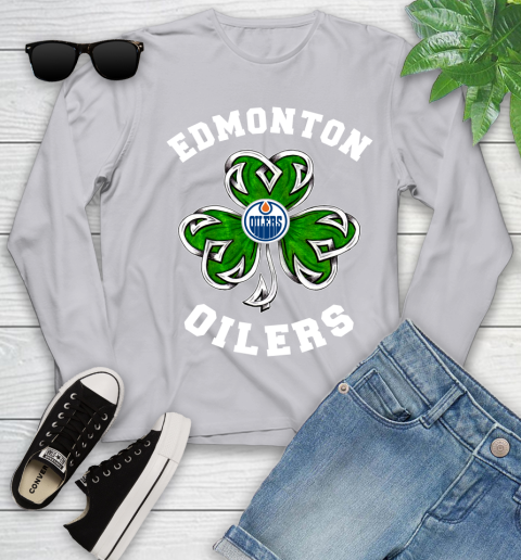 NHL Edmonton Oilers Three Leaf Clover St Patrick's Day Hockey Sports Youth Long Sleeve 5