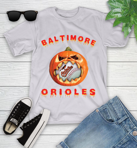 MLB Baltimore Orioles Halloween Pumpkin Baseball Sports Youth T-Shirt 4