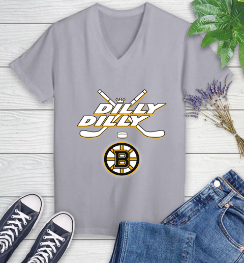 NHL Boston Bruins Dilly Dilly Hockey Sports Women's V-Neck T-Shirt 4