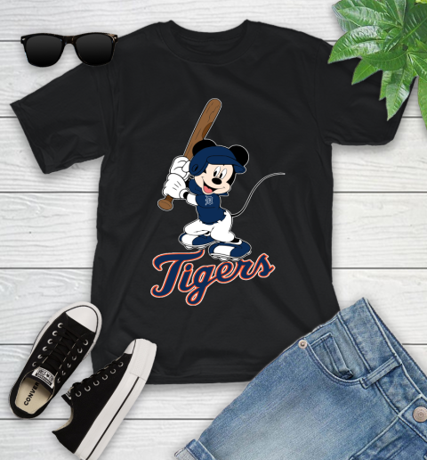 MLB Baseball Detroit Tigers Cheerful Mickey Mouse Shirt Youth T-Shirt