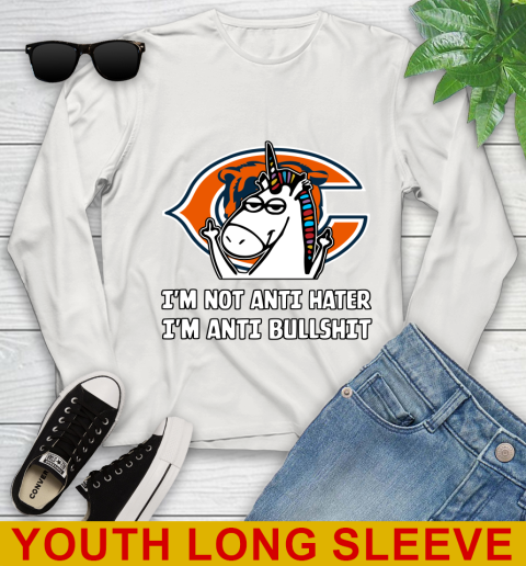 Chicago Bears NFL Football Unicorn I'm Not Anti Hater I'm Anti Bullshit Youth Long Sleeve 12