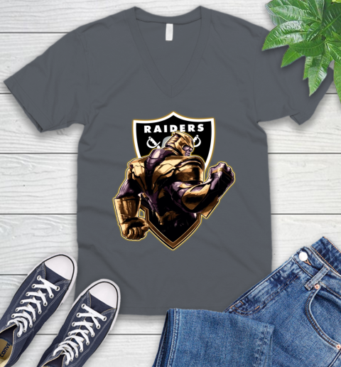 NFL Thanos Avengers Endgame Football Sports Oakland Raiders V-Neck T-Shirt 5