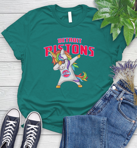 Detroit Pistons NBA Basketball Funny Unicorn Dabbing Sports Women's T-Shirt 12