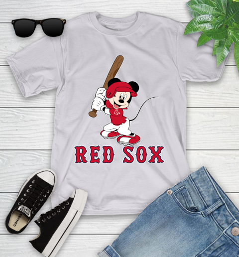 MLB Baseball Boston Red Sox Cheerful Mickey Mouse Shirt Youth T-Shirt 4