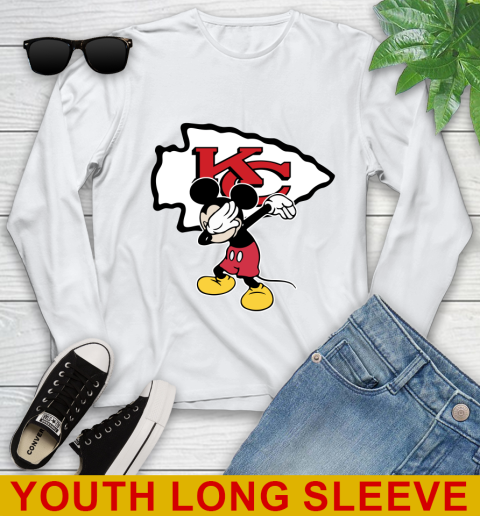 Kansas City Chiefs NFL Football Dabbing Mickey Disney Sports Youth Long Sleeve