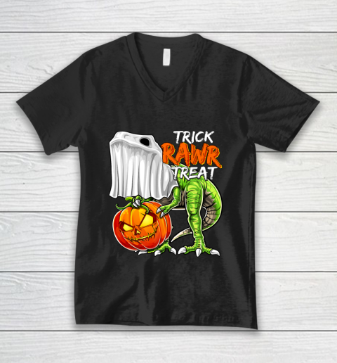 Halloween Dinosaur Ghost Pumpkin Jack O Lantern Gift Boys V-Neck T-Shirt