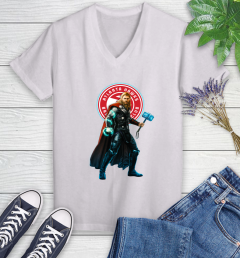 NBA Thor Avengers Endgame Basketball Atlanta Hawks Women's V-Neck T-Shirt