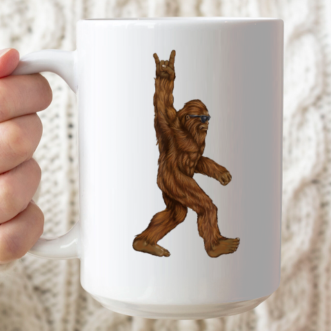 Rock On Bigfoot Sasquatch Loves Rock And Roll Sunglasses On Ceramic Mug 15oz