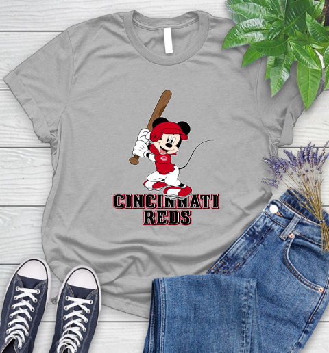 MLB Baseball Cincinnati Reds Cheerful Mickey Mouse Shirt Women's T-Shirt 5