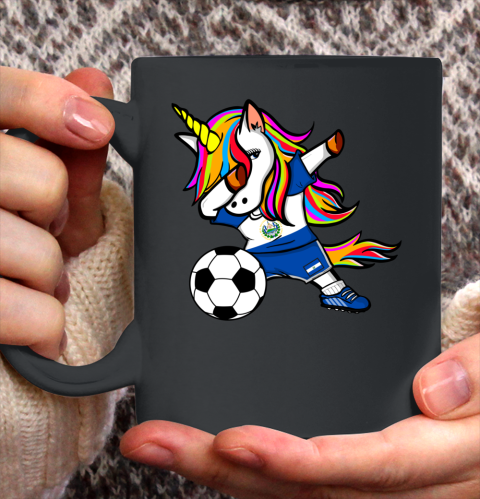 Dabbing Unicorn El Salvador Football Salvadorian Flag Soccer Ceramic Mug 11oz