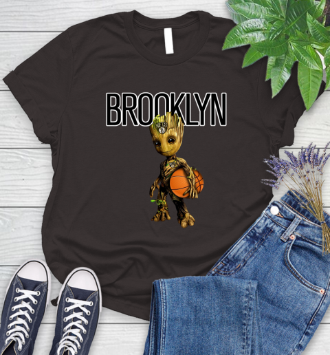 Brooklyn Nets NBA Basketball Groot Marvel Guardians Of The Galaxy Women's T-Shirt 8