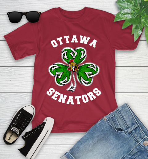 NHL Ottawa Senators Three Leaf Clover St Patrick's Day Hockey Sports Youth T-Shirt 14