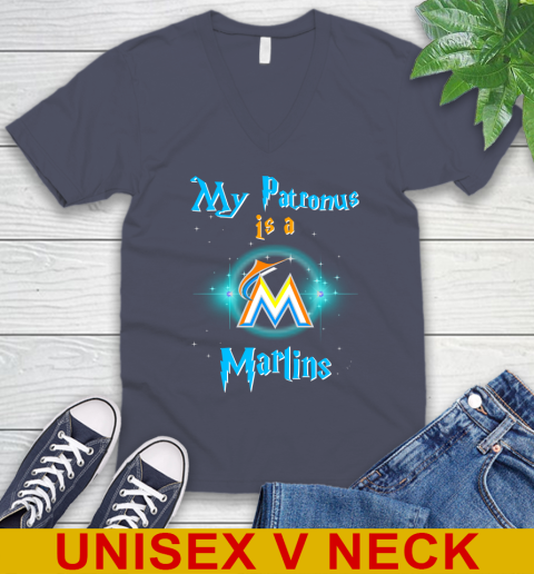 MLB Baseball Harry Potter My Patronus Is A Miami Marlins V-Neck T-Shirt 7